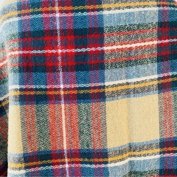 OLIVE and pique scarf large plaid acrylic 79”x 27” cream red green blue white - Picture 10 of 12